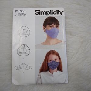 Simplicity R11056 Facial Cover Mask in 2 styles w/ ear loops or behind the head
